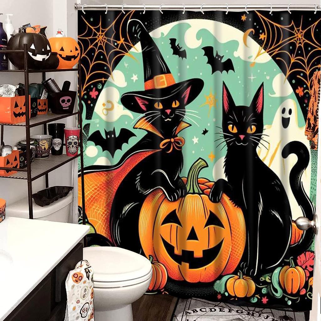 Halloween Katzen Muster Badezimmer Duschvorhang Mit 12 Haken Heim Badezimmer Dekor Und Accessoires