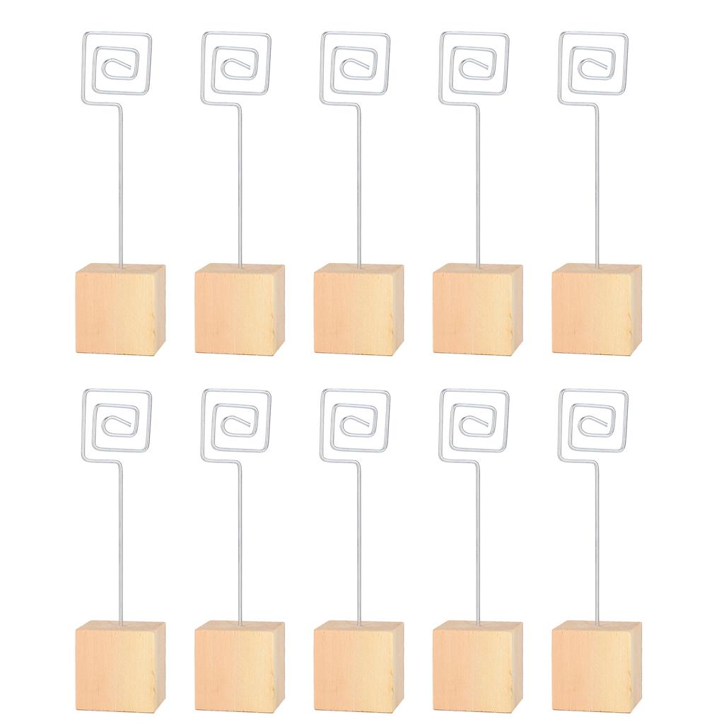 10 st Fotohållare Massiv Träbas Notis Meddelandekort Bild Metallklämma Ställ Hantverk
