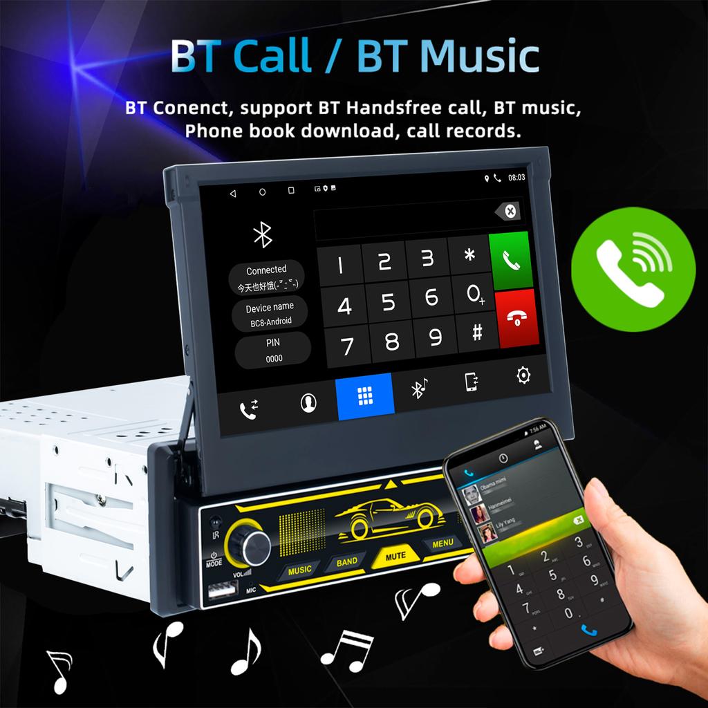 7 Zoll HD Wireless Android Auto CarPlay 1Din Video Multimedia Android MP5 Player Versenkbarer Bildschirm Spiegel Link Auto BT/FM/USB/AUX