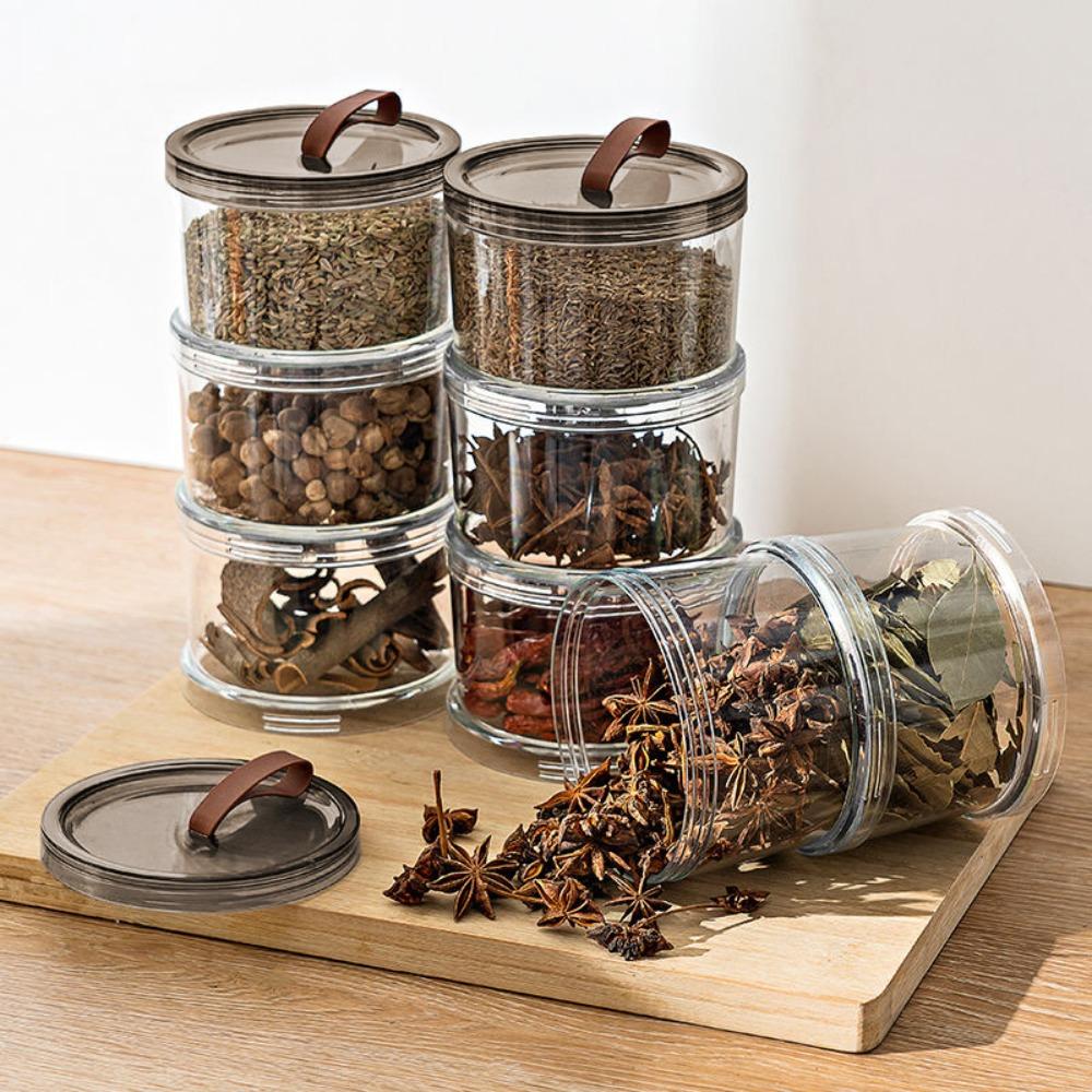 Portable Plastic Spice Storage Box Round Transparent Airtight Jar Stackable Multi-Layer Food Container Coffee Beans