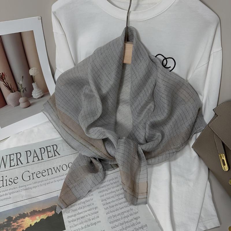 90 square scarf silk scarf women's new fashion color matching versatile neck protection scarf scarf simple gold thread scarf yarn shawl