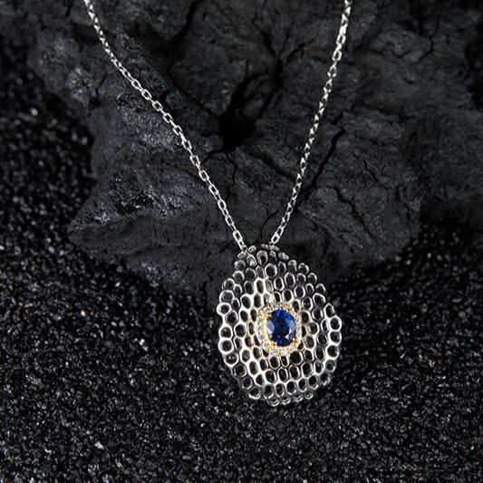 Color Treasure Pendant S925 Sterling Silver Natural Sapphire Necklace Women'S Fashion Versatile Collarbone Chain
