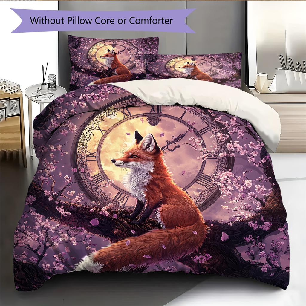 Biancheria da letto con motivo volpi e fiori Decorazione per la casa Regalo di compleanno (1 * copripiumino + 2 * federa, senza nucleo)
