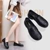 Black British Single Shoes, New Soft Leather Flat-soled Loafers, Autumn Small Leather Shoes.