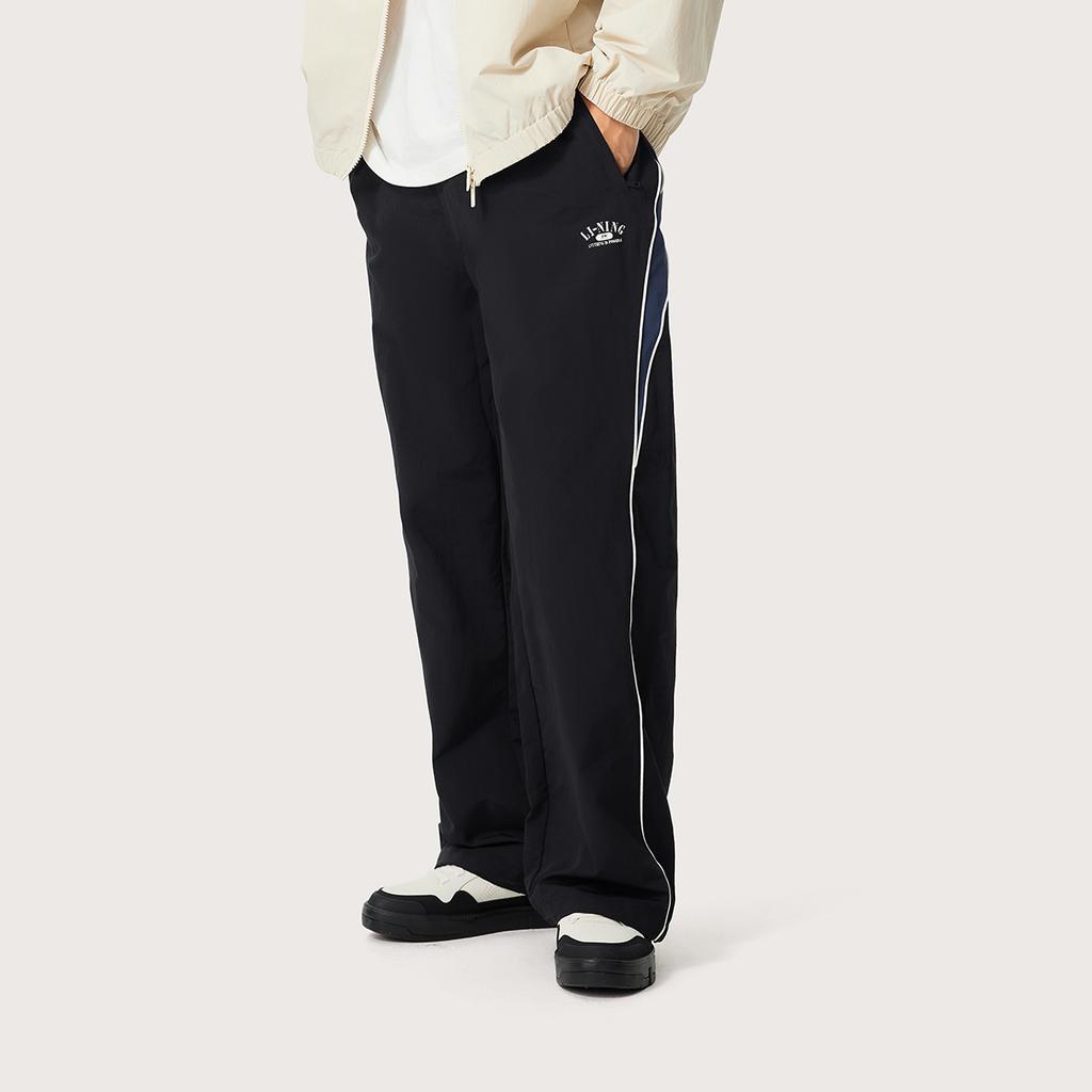 Li Ning Sports Lifestyle Series American Vintage Casual Loose Straight Leg Mid Rise Knit Joggers Men Joggers Black Deep-Navy AYKU747-1