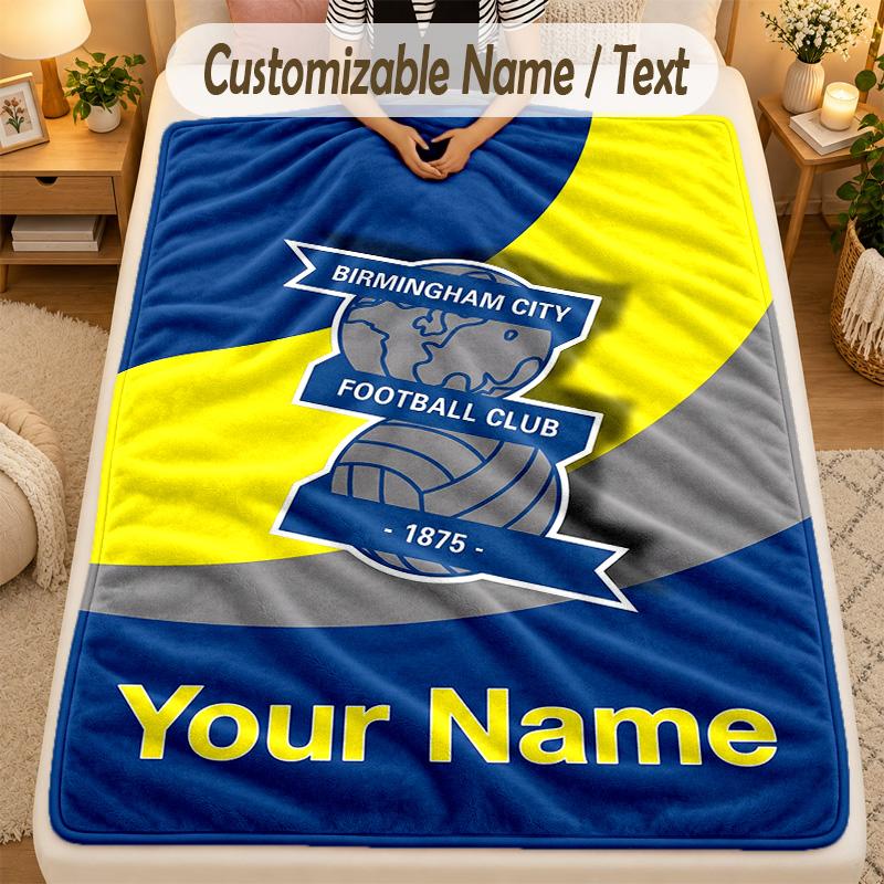 Flannel BlanketBIRMINGHAM CITY Football Custom Name Text Personalized Soft Warm Throw Blanket Home Decor Gift