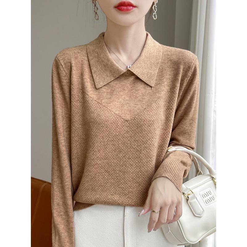 

Осінньо-зимовий новий светр жіночий трикотажний з довгим рукавом з коміром поло всередину та назовні, пуловер вільний та тонкий базовий XXL