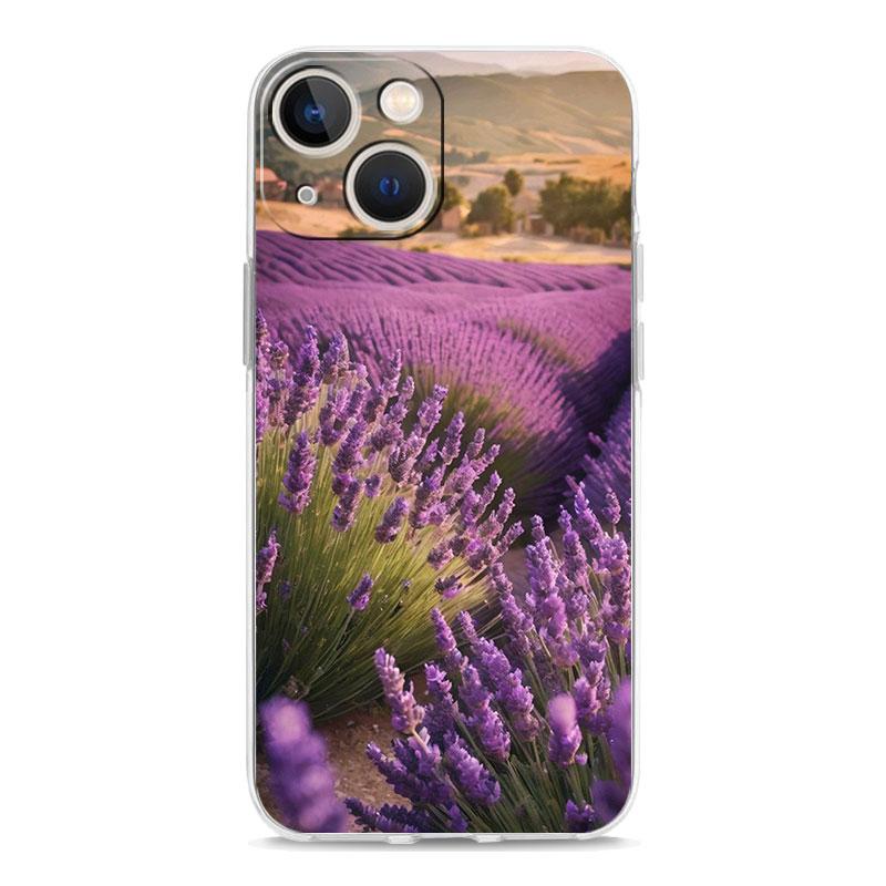 Phone Case For iPhone 16 15 14 13 12 11 Pro Max XS X XR 7 8 Plus soft Shockproof TPU Clear Cover Simple lavender Purple flowers