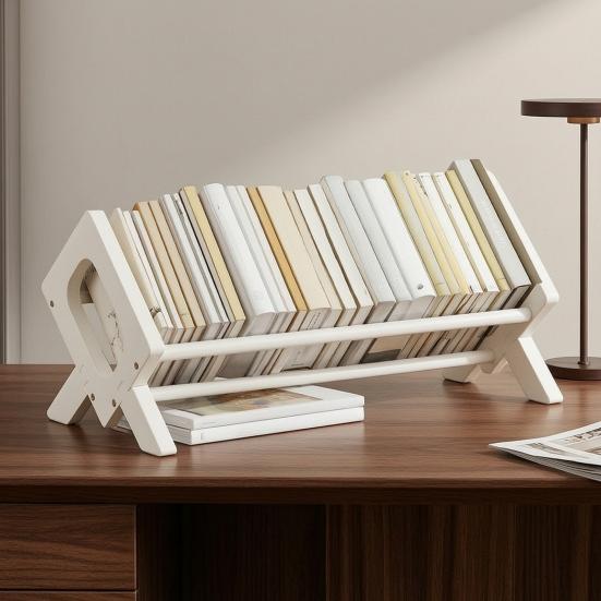 Yousheng Solid Wood Bookshelf, Desktop Book Rack with Triangular Support, Tilted Design Book Display Stand, Simple Book Storage Rack for Home Office
