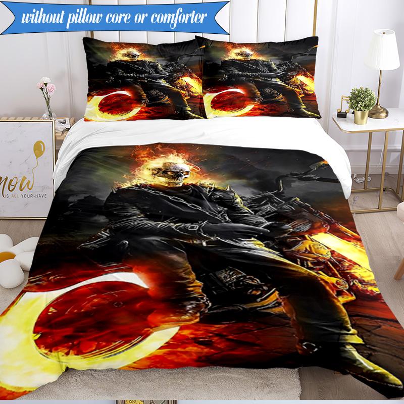 3PCS Ghost-Rider On Fire Bedding Set,Including 1pc Duvet Cover And 2pcs Pillowcases Perfect for Bedroom, Dormitory, Fan Christmas gift