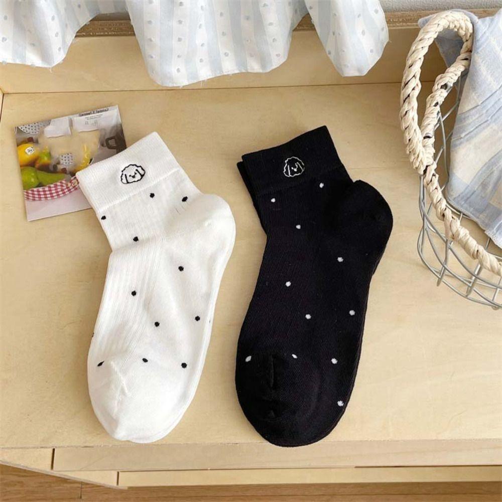 

Puppy Cartoon Dog Embroidery Short Socks Dots Sweet Cute Medium Tube Socks Summer