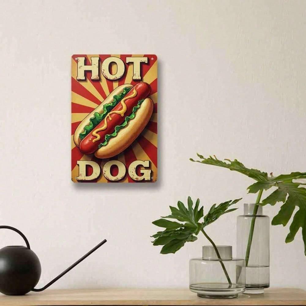 Vintage Hot Dog Tin Sign, Retro Diner Wall Art, Rustic Cafe Decor, 7.8x11.8 Inches