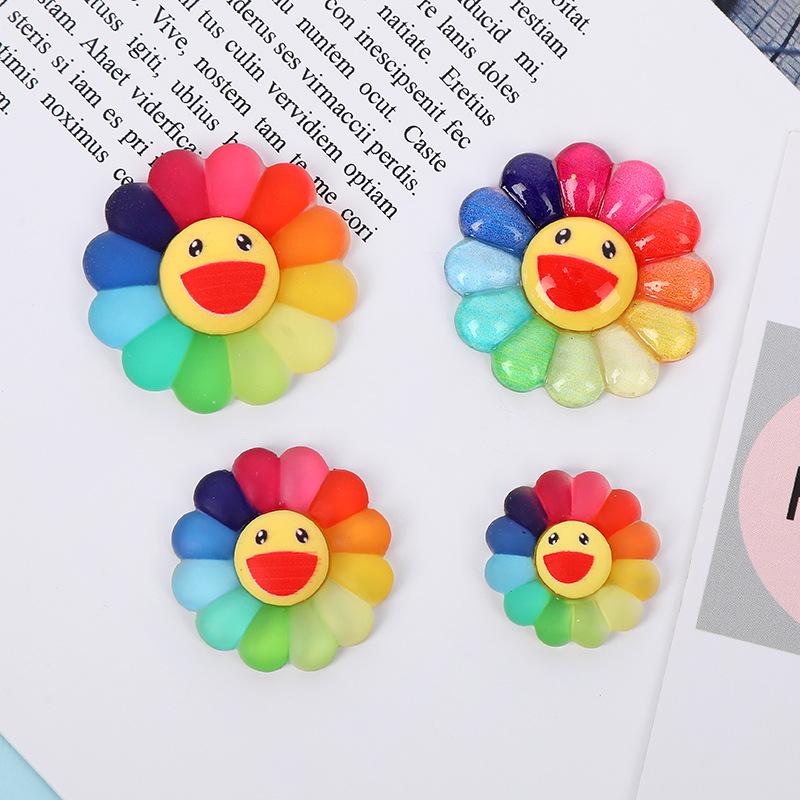 Seven-Color Smiley Sunflower Resin Accessories: Headwear, Brooch, Pencil & Phone Case Stickers, Bracelets.