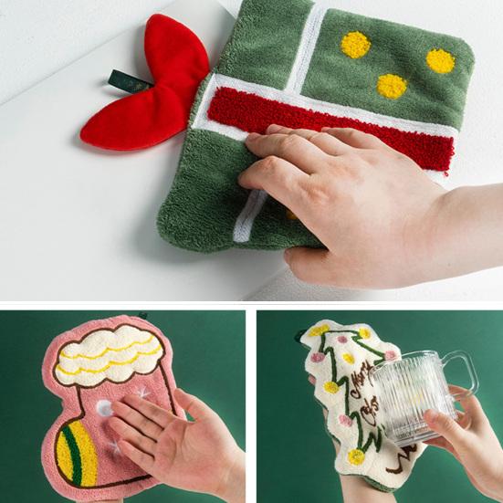 Vánoční dům Ručník Měkký Absorpční Ručník z Korálového Rouna Design Zvonečků Santa Clause Rychleschnoucí Sváteční Ručník