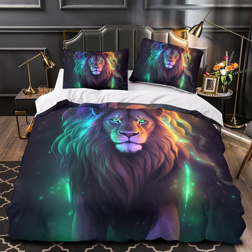 Zestaw pościeli 3D Fierce Beast dla chłopców nastolatków mężczyzn pokrowiec na kołdrę puchową poszewka na poduszkę 2/3 szt. zwierzęca miękka okładka wszystkie rozmiary łóżek