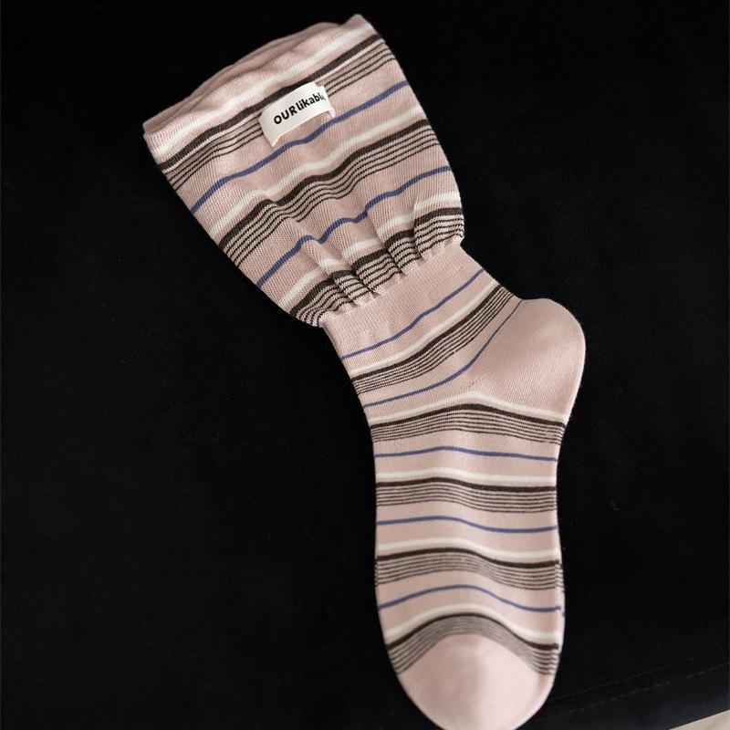 Autumn Flared Women's Socks, Double Flared Striped Mid-calf Socks, Letter-label Dopamine Style Personality Pile Socks