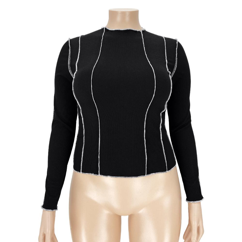 Fashion Plus Size Women's Solid Color Reverse Edge Flower Sleeve Tops