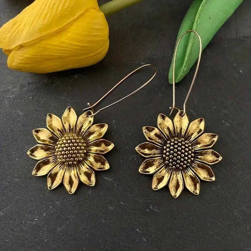 Bohemian Style Fashion Sunflower Drop Earrings for Women Engagement Weddings Flower Dangle Earrings