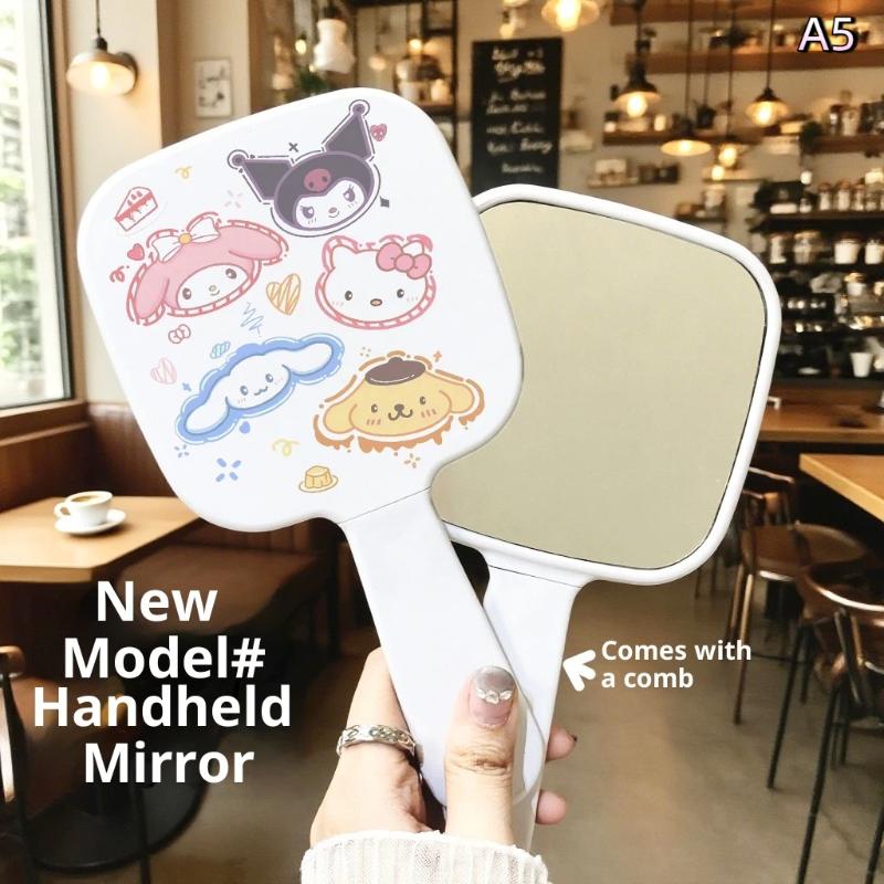 Portable Cute Sanrio Hello Kitty Kuromi Pochacco Extractable Mirror Comb Cartoon Hair Comb Girls Gift Makeup Tools