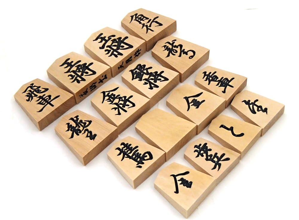 Yamagata Tendo Shogi Specially Dynamic Ryoko Paulownia Wood Box Pieces, Boxwood, Carved, Font,