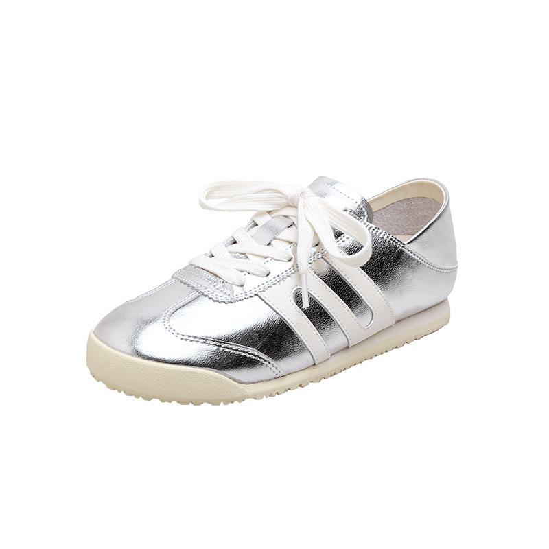 High-end silver Forrest Gump shoes women's summer new Korean flat-soled single shoes lace-up versatile casual German training shoes