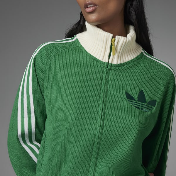 Adidas Originals Trefoil Embroidered Logo Stripe Color Block Zip-Up Sports Jacket Women Jacket Green IB2025