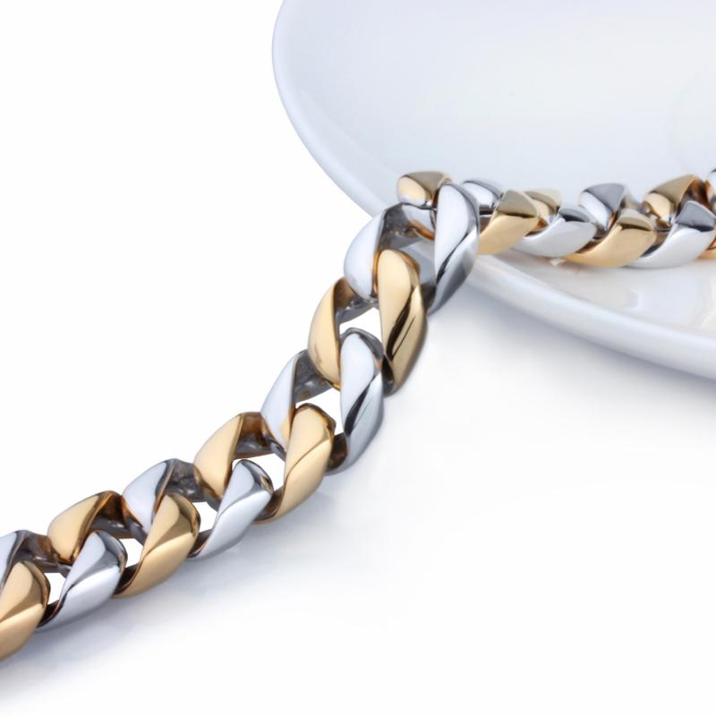 Luxury Cool Never Fade Gold Color Bracelet Men 12MM Curb Chain Mannen Armband Men's Bracelets Bangles for Man Wristband Gift