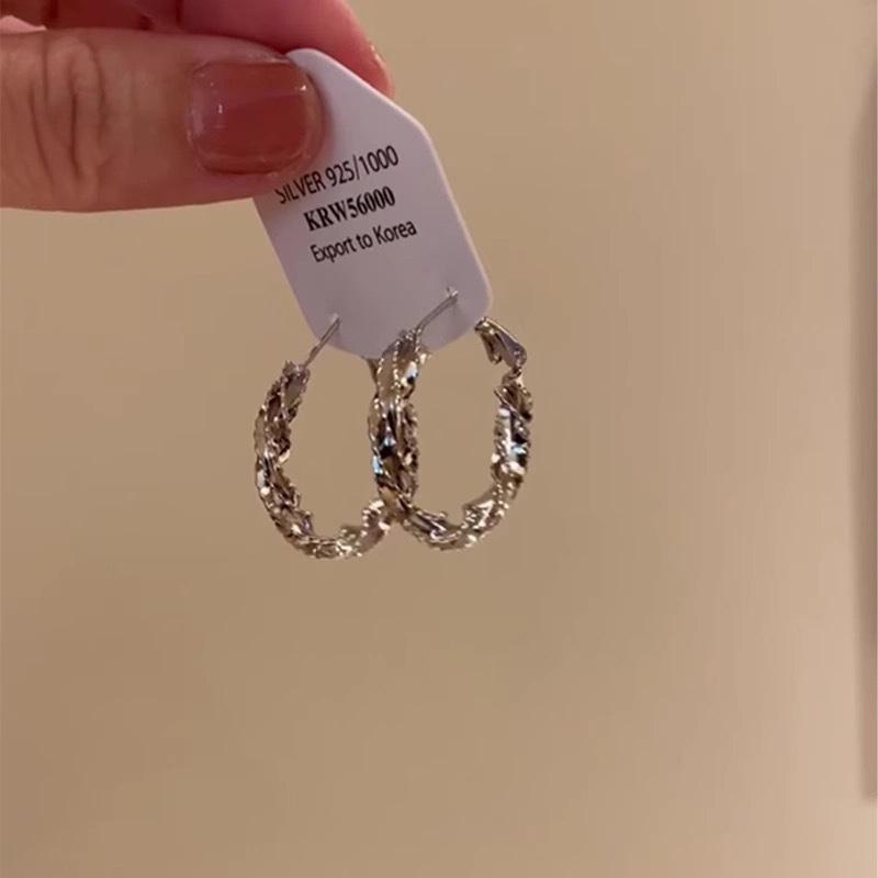 Minimalist Silver Double Layer Large Earrings Women's Summer Versatile Square and Round Face Plain Hoop Earrings