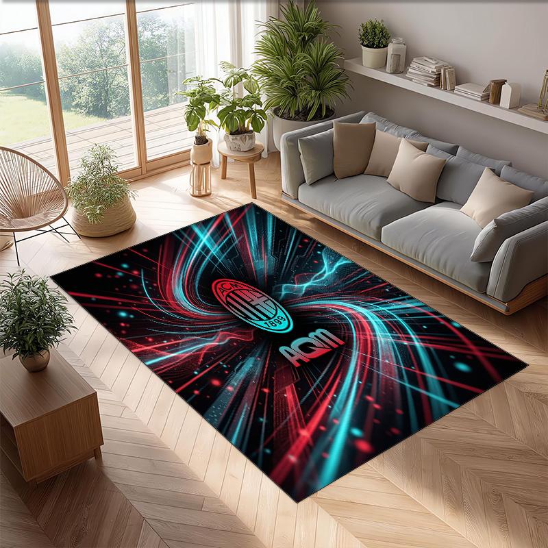 Tappeto in Flanella Stampato AC Milan Antiscivolo Morbido Poliestere Tappeto per Pavimento Tappetino Decorativo da Interno per Camera da Letto Soggiorno Divano Sala Giochi Decorazione Casa
