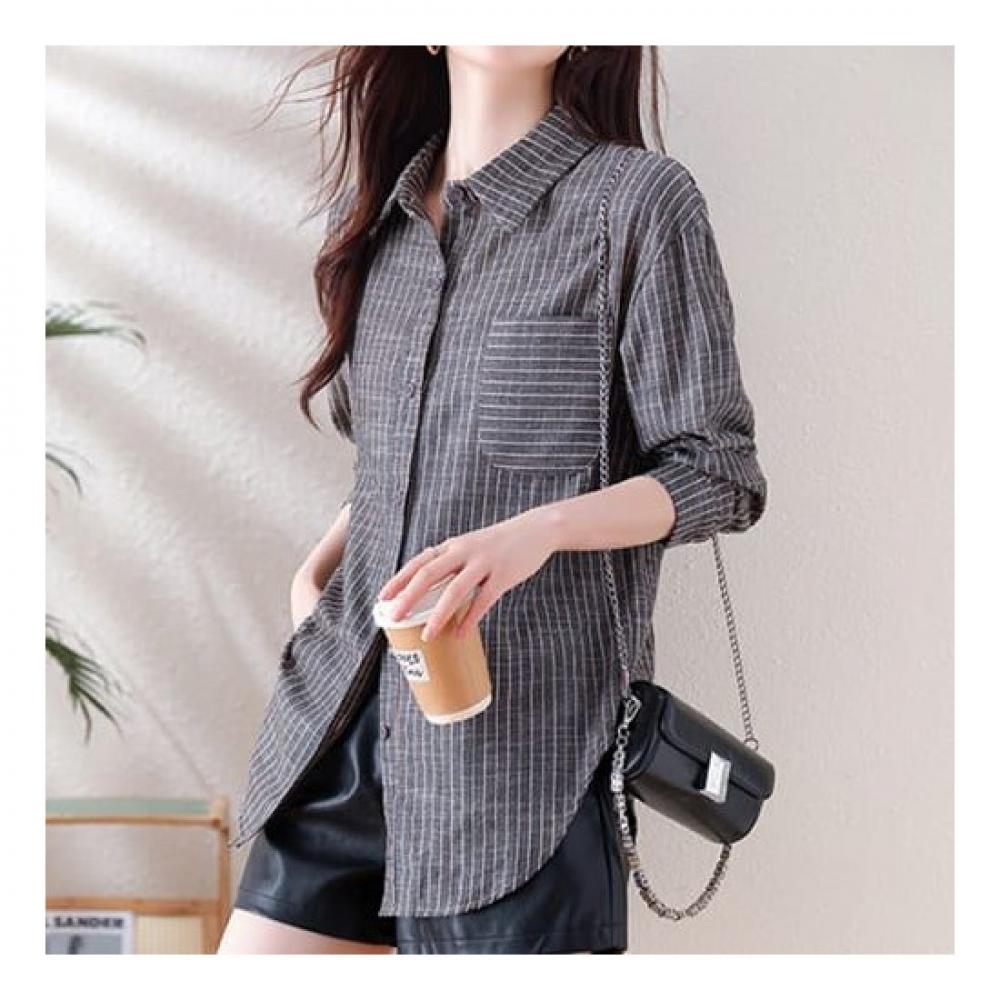 Navava Men S Retro Stripe Long Sleeve Collar Shirt Nb1846