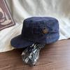 Fashion Hat Korean version button retro black flat top cap women's literary niche casual versatile face small equestrian hat tide