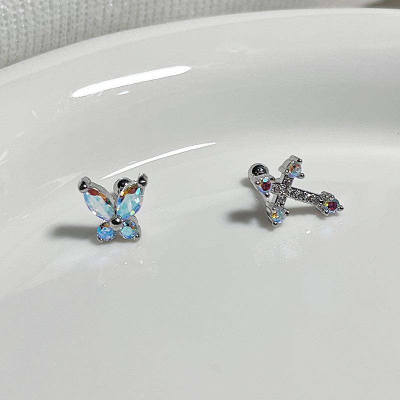 

Colorful Zircon Butterfly Cross Earrings: Stylish Fairy Screw Ear Bone Studs for Women Two pieces, one of each