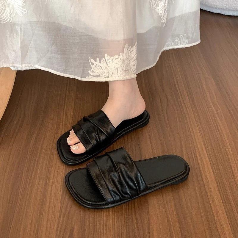 

Flat-bottomed cool slippers women s summer outer wear with skirt one-word drag high-end beach sandals 40 чёрный