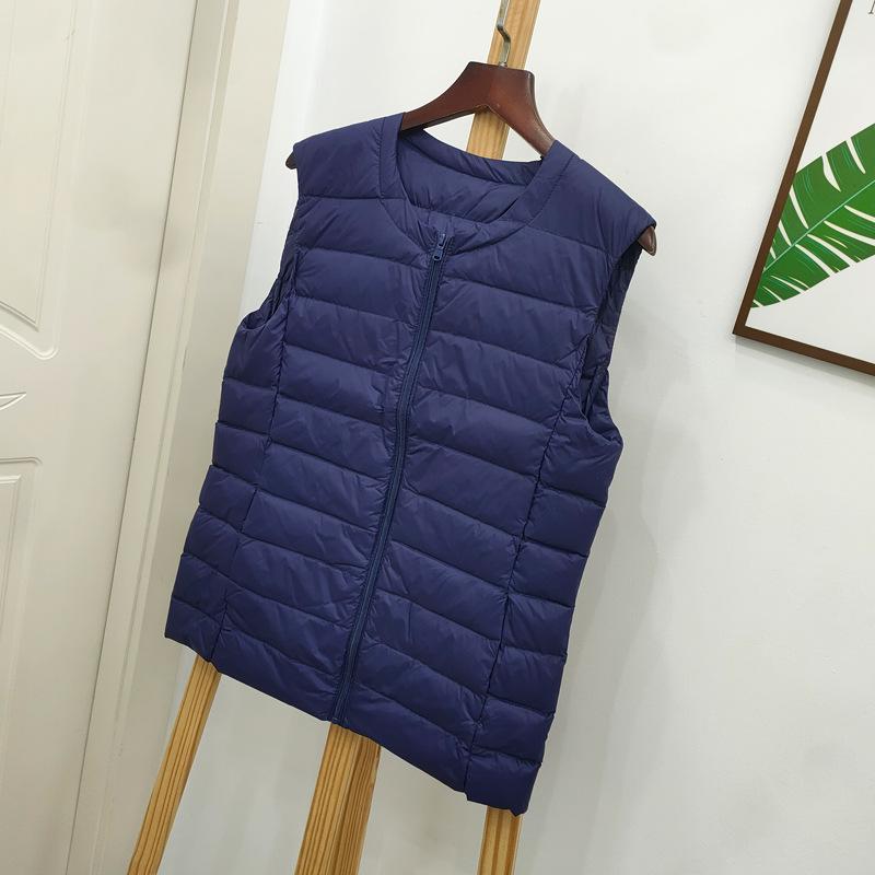

Жіночий легкий пуховий жилет великого розміру - Осінньо-зимовий модний безрукавний топ-камісоль 8XL темно-синього кольору