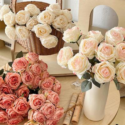 Burnt Edge Rose Artificial Flower Bouquet - Retro Hand-Tied Decor for Weddings & Photography