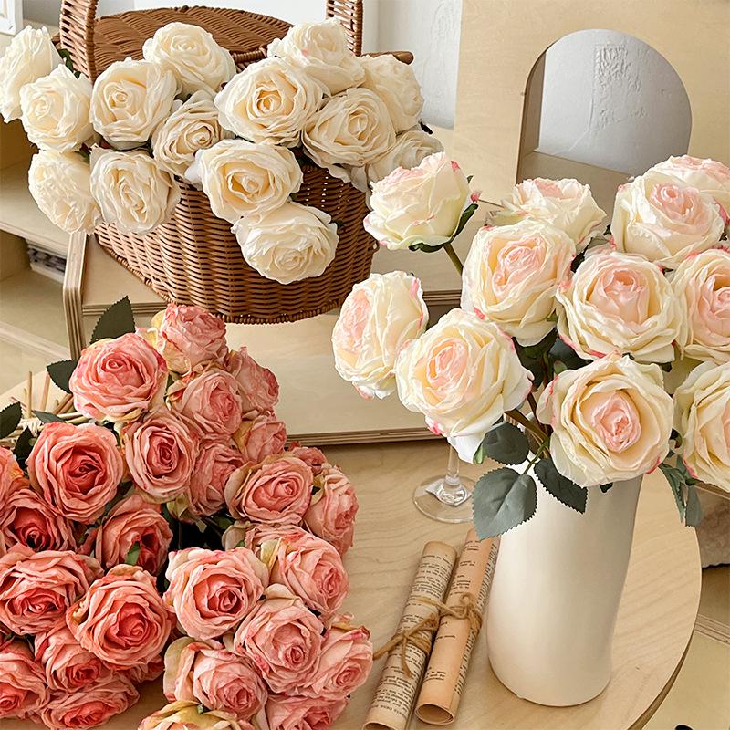 

Burnt Edge Rose Artificial Flower Bouquet - Retro Hand-Tied Decor for Weddings & Photography Light Pink Bouquet [7 Roses] Burnt Edge