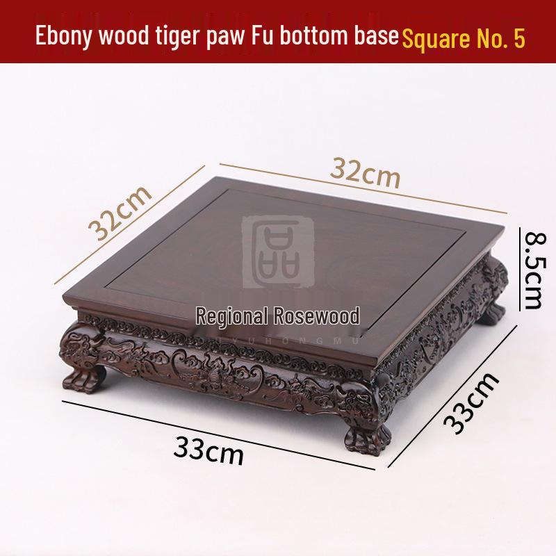 Ebony Rosewood Jade Bonsai Buddha Vase Base - Carved Solid Wood Ornament Stand