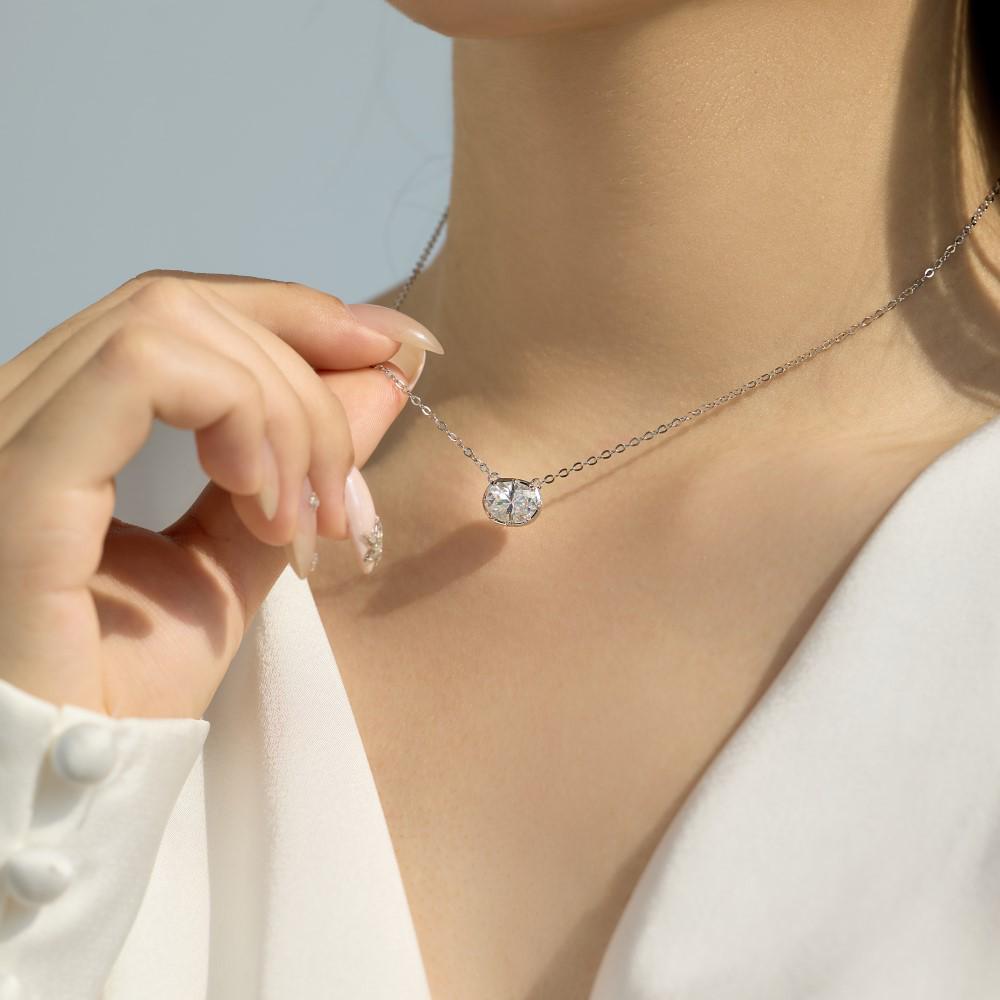 Mo Sang S925 Sterling Silver Oval Necklace & Earrings Set - Exquisite, Versatile, Super Sparkle; Perfect for Weddings & Banquets.