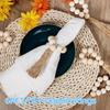6 Pieces Farmhouse Style Wooden Bead Napkin Rings Adjustable Handmade Napkin Buckle with Tassel Napkin Holder Home Decoration