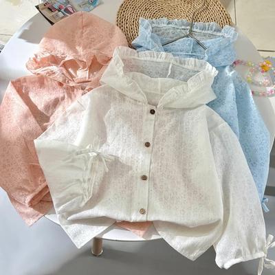 Sommer Mädchen Sonnenschutzkleidung Vielseitig Baby Süß Frisch Spitze Langarm Kapuze Dünner Mantel Trendig Kinder Sonnenschutz Kleidung