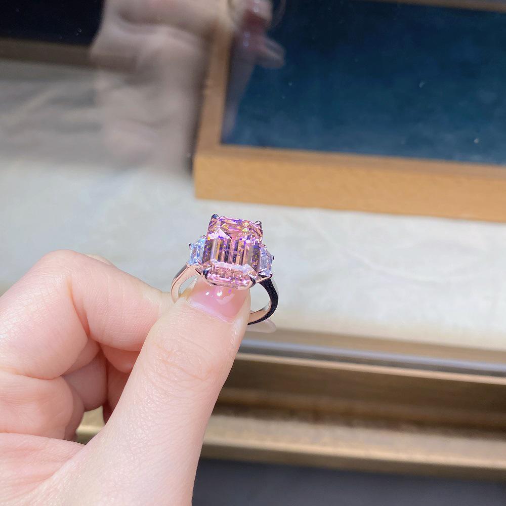Emerald Cut Pink Zircon Diamond 925 Silver Ring for Women