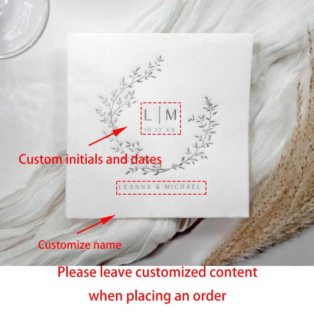 Custom Wedding Napkins Elegant Cocktail Napkins Wedding Bar Bachelorette Party Table Decor Bridal Shower Engagement Gift