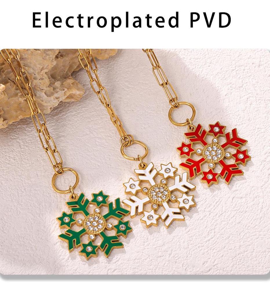 Mili Zircon Drip Oil Snowflake Pendant Necklace In Stainless Steel – European & American Romantic Fashion Style.