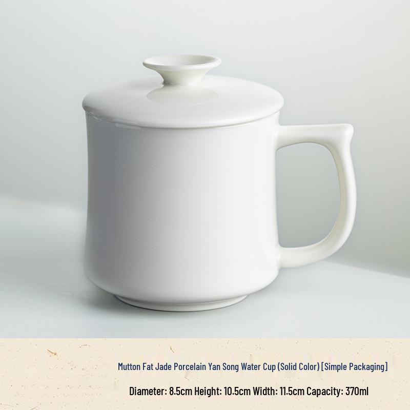 Керамическая кружка с крышкой «Нефритовая эмаль» (цвет бараньего жира) - Роскошная керамическая чашка для чая для офиса и дома