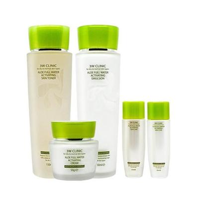 Aloe Full Water Activating Skincare 3-Piece Set (Toner 150ml + Emulsion 150ml + Cream 50g) with Toner 30ml & Emulsion 30ml