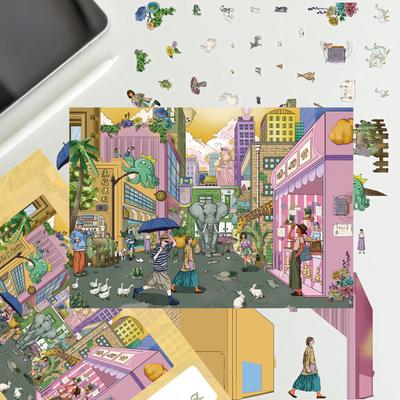 Cartoon Large Town Roaming Landscape Sticker 3D Miniature World Unzipped DIY Scene Account