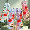 1PC Bright Red Flower Bunches 750ml Color Plastic Sports Water Bottle Leakproof Flip Straw Lid Suitable for Sports Office Home Use