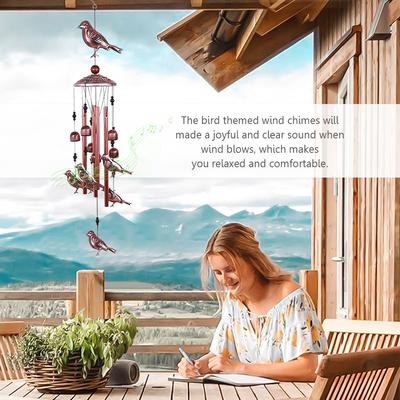 Bird Wind Chimes 4 Aluminum Tubes 6 Bells 7 Birds Windbells for Indoor Outdoor Decoration