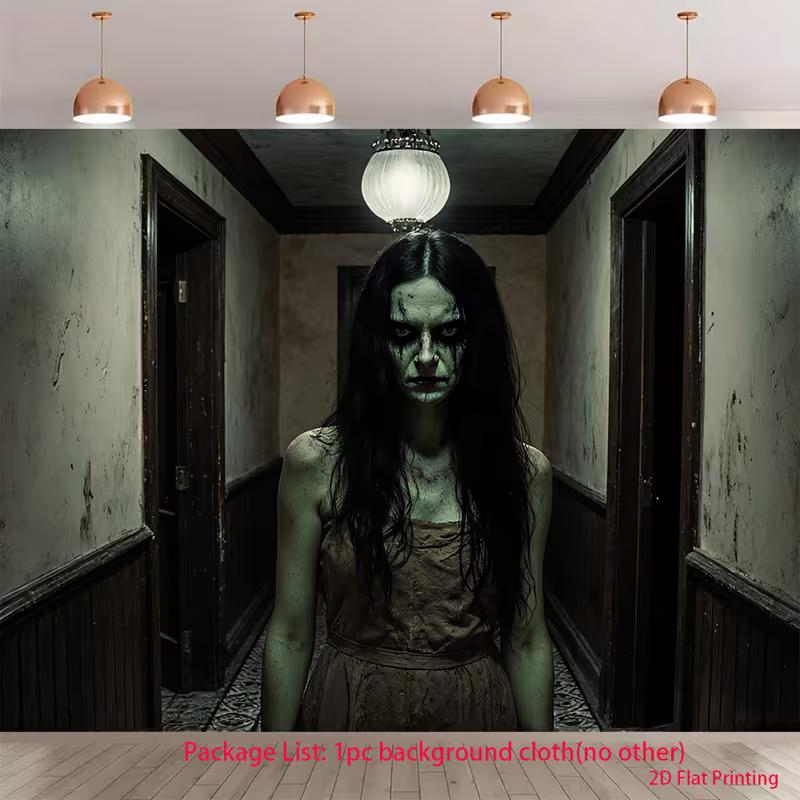 

2D Spooky Halloween Background, Ghost Woman in Abandoned Building 47.2x31.5inch/120*80cm