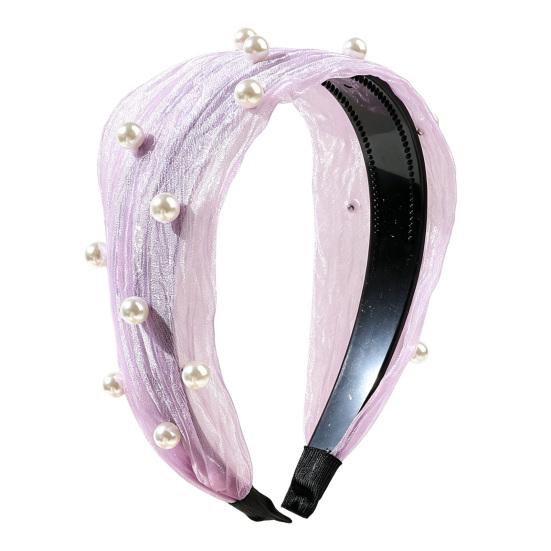 huaqianguhh Wide Edges Hair Hoop, Breathable Mesh Headband with Imitation Pearls Decor, Anti-Slip Hemming Face Shaping Accessory